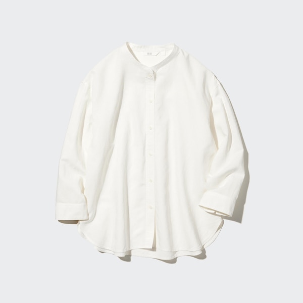 Linen Blend Band Collar 3/4-Sleeve Shirt | UNIQLO US