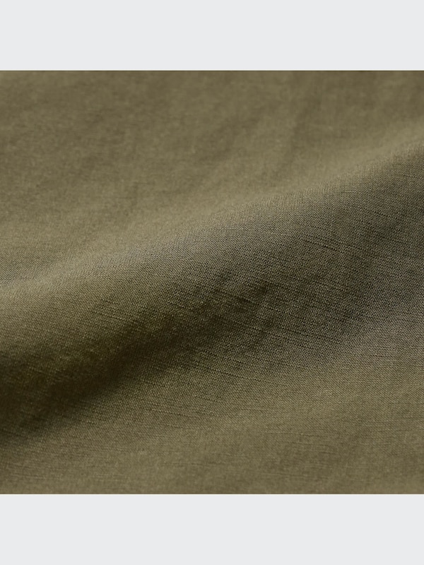 Linen Blend Band Collar 3/4-Sleeve Shirt