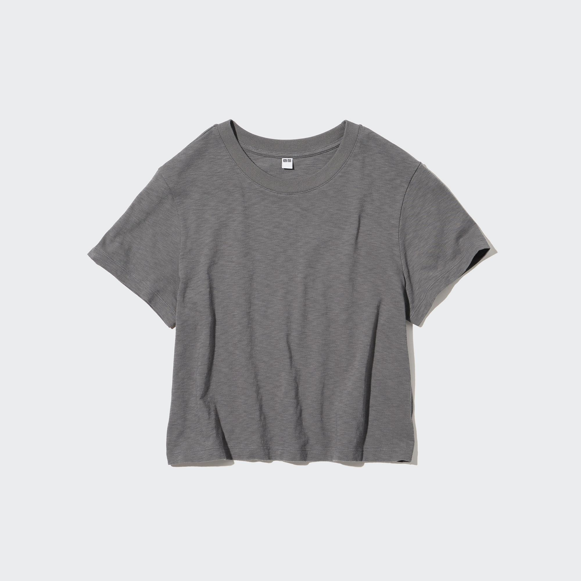 Slub Cotton Cropped Short Sleeved T-Shirt | UNIQLO UK