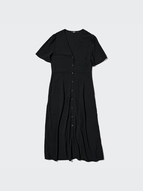 V-Neck Short-Sleeve Flare Midi Dress