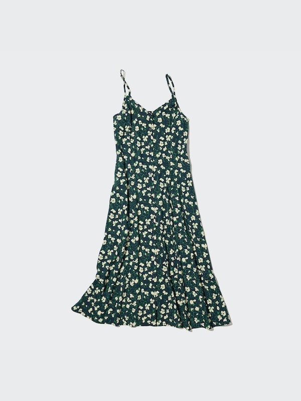 Printed Button Down Camisole Flare Dress