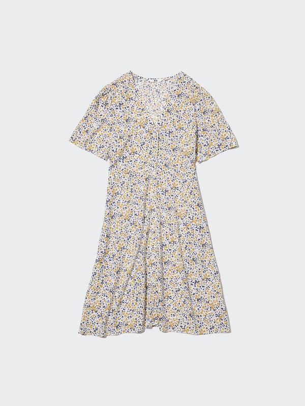PRINTED V-NECK FLARE MINI DRESS