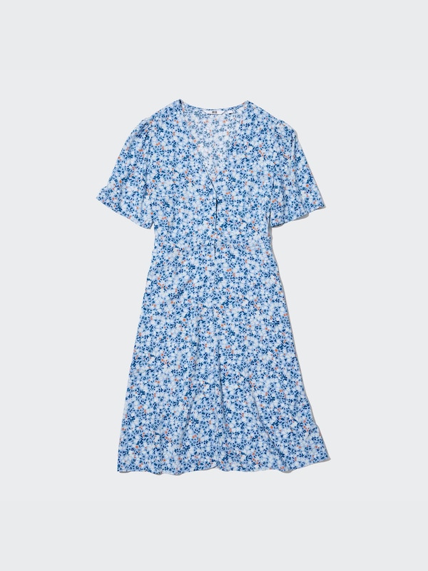 PRINTED V-NECK FLARE MINI DRESS