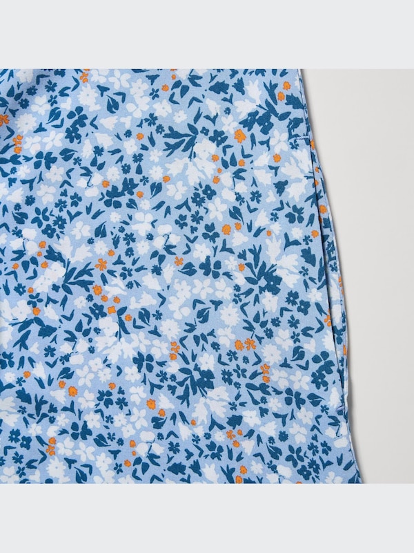 Printed V-Neck Short-Sleeve Flare Midi Dress
