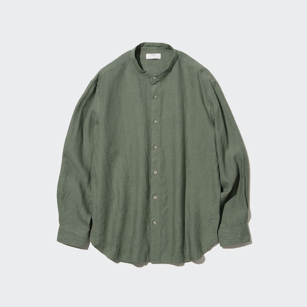 Premium Linen Stand Collar Long-Sleeve Shirt | UNIQLO US