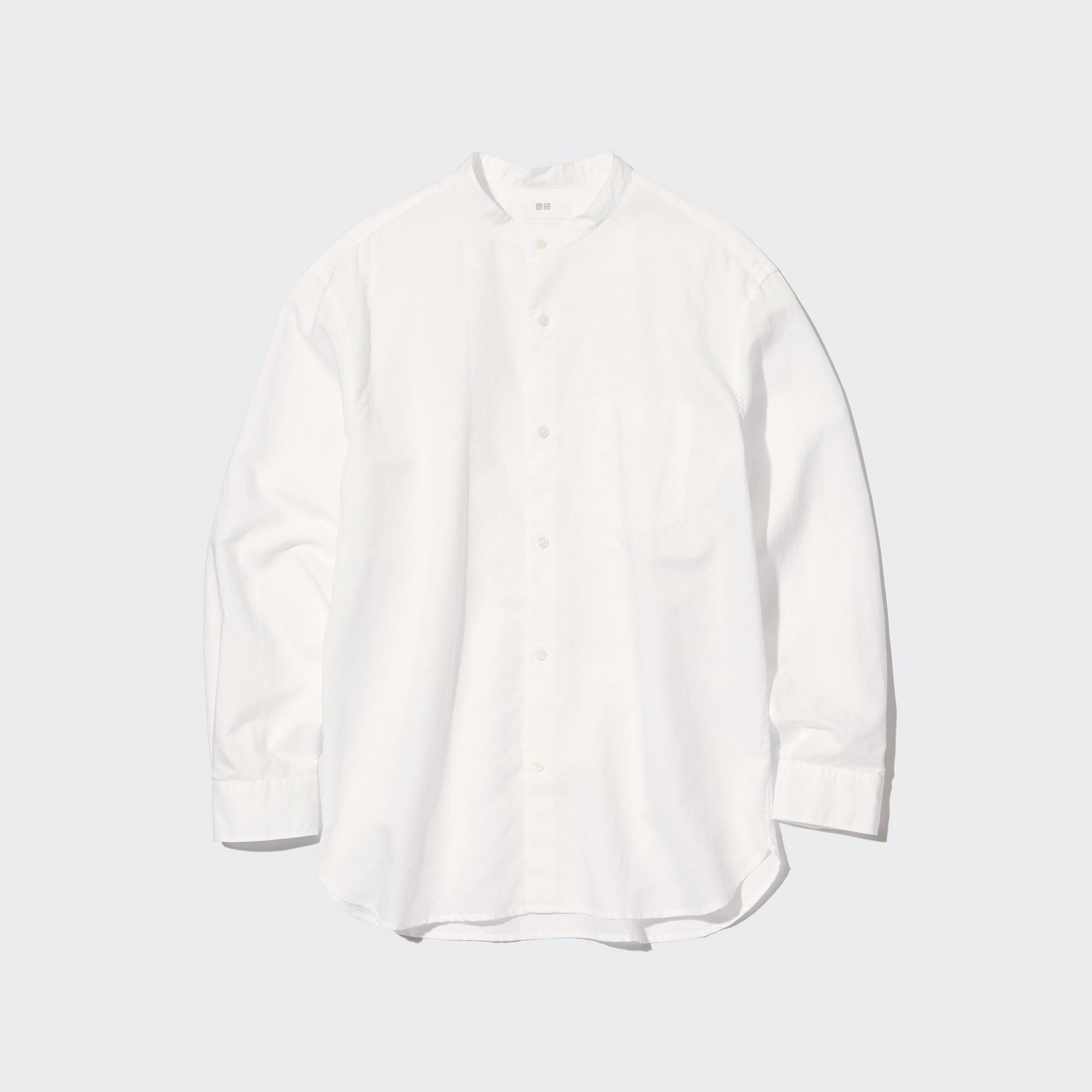 LINEN COTTON STAND COLLAR LONG SLEEVE SHIRT