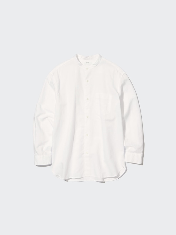 LINEN COTTON STAND COLLAR LONG SLEEVE SHIRT