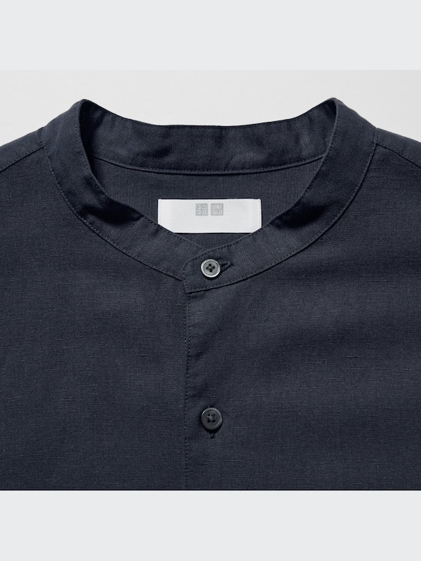 LINEN COTTON STAND COLLAR LONG SLEEVE SHIRT