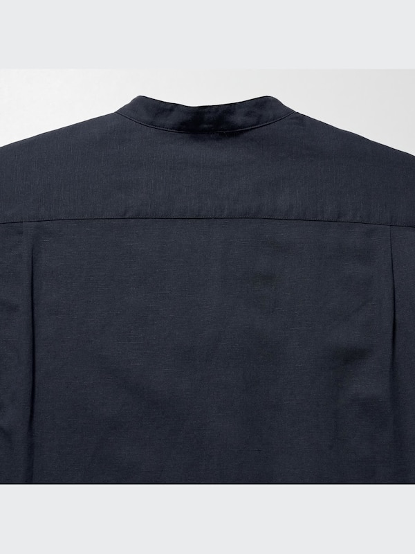 LINEN COTTON STAND COLLAR LONG SLEEVE SHIRT