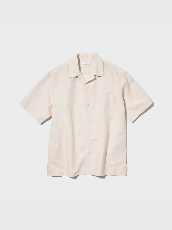 Linen Blend Short Sleeved Shirt (Open Collar)