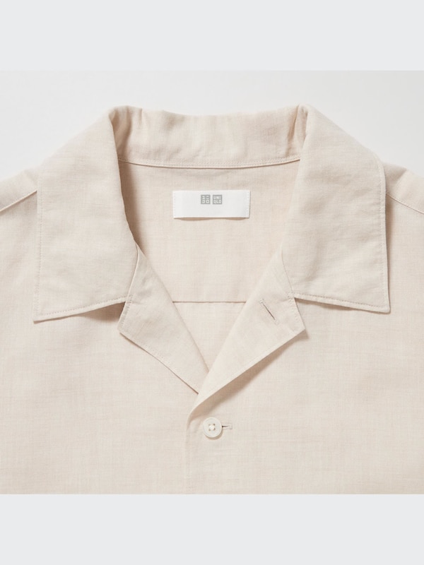 Linen Blend Short Sleeved Shirt (Open Collar)