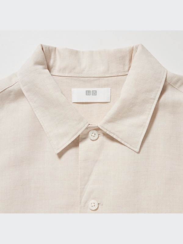 Linen Blend Short Sleeved Shirt (Open Collar)