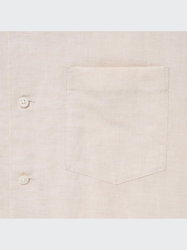 Linen Blend Short Sleeved Shirt (Open Collar)