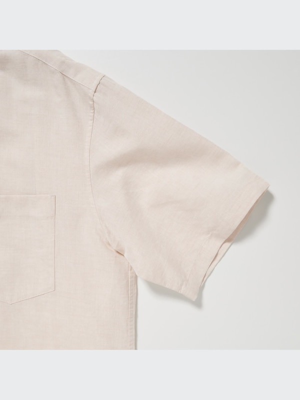 Linen Blend Short Sleeved Shirt (Open Collar)