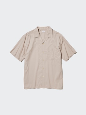 Cotton Blend Casual Short Sleeved Shirt (Open Collar)