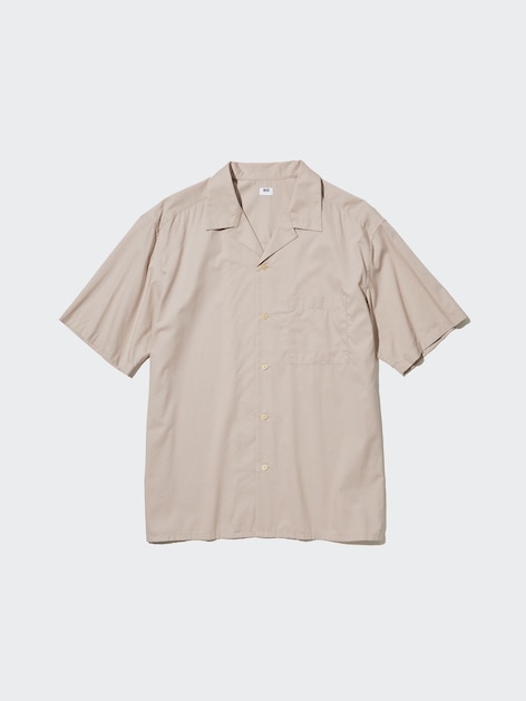 Cotton Blend Casual Short Sleeved Shirt (Open Collar)