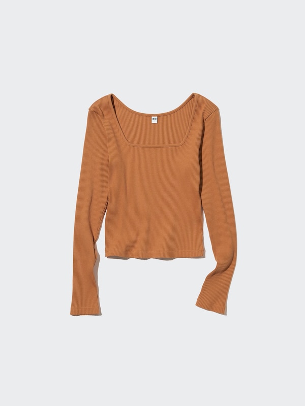 RIBBED SQUARE NECK CROPPED T-SHIRT