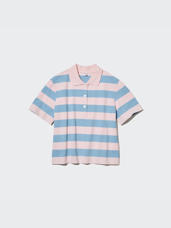 Cropped Relaxed Striped Polo Shirt