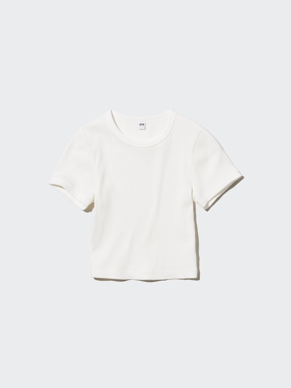 Ribbed Crew Neck Short-Sleeve Cropped T-Shirt