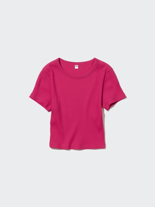 RIBBED CREW NECK SHORT SLEEVE CROPPED T-SHIRT