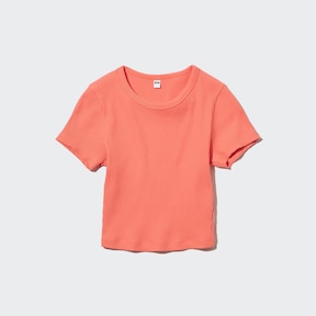 RIBBED CREW NECK SHORT SLEEVE CROPPED T-SHIRT