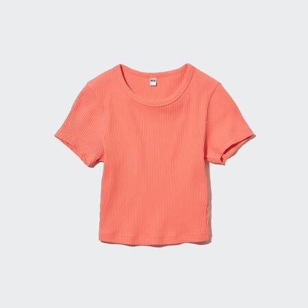 Ribbed Cropped Crew Neck T-Shirt