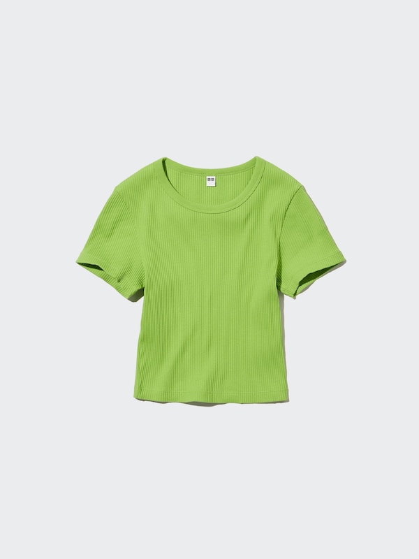 Ribbed Crew Neck Short-Sleeve Cropped T-Shirt