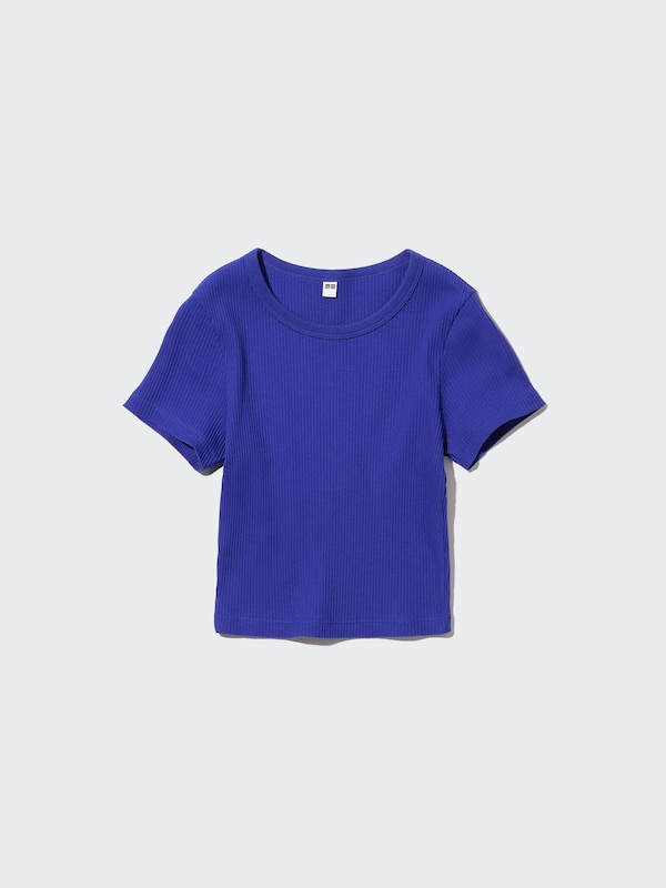 Ribbed Crew Neck Short-Sleeve Cropped T-Shirt