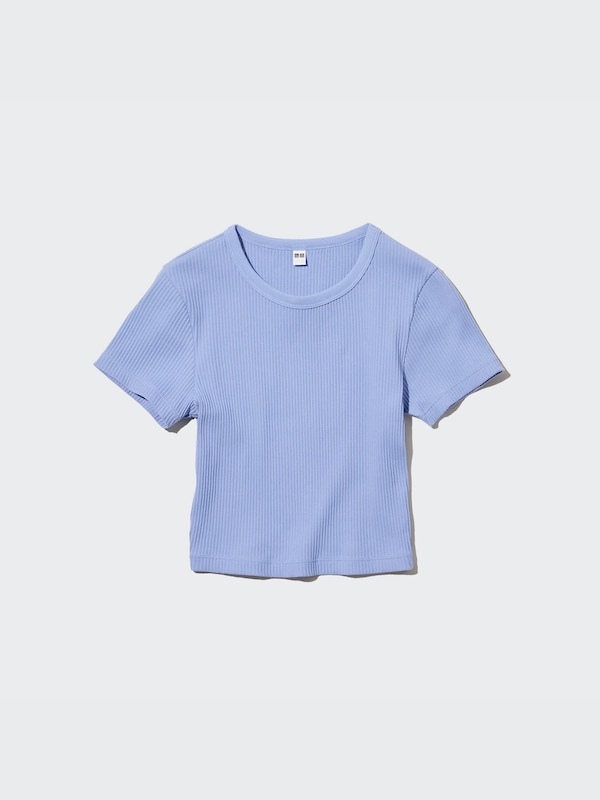 Ribbed Crew Neck Short-Sleeve Cropped T-Shirt