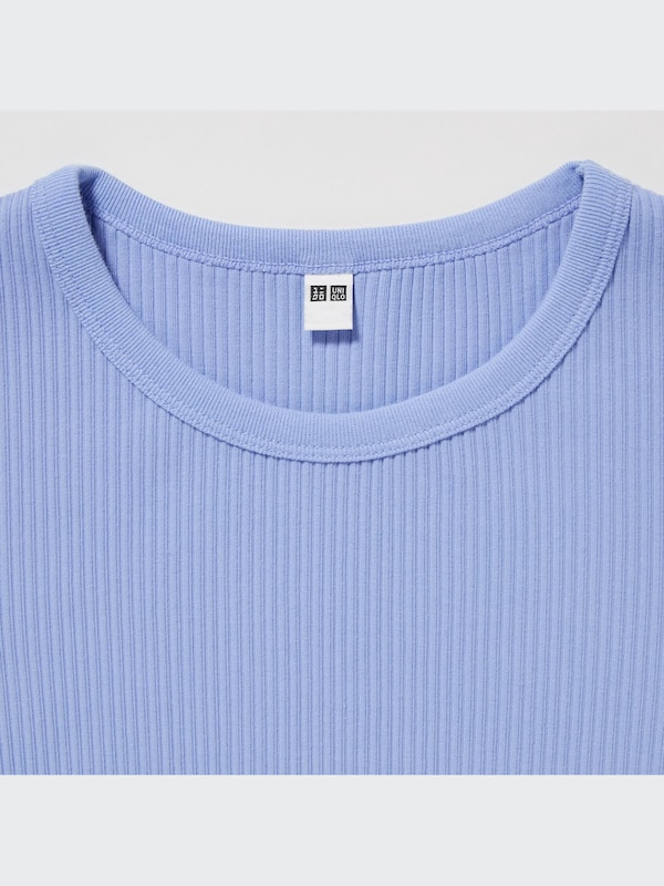 Ribbed Crew Neck Short-Sleeve Cropped T-Shirt