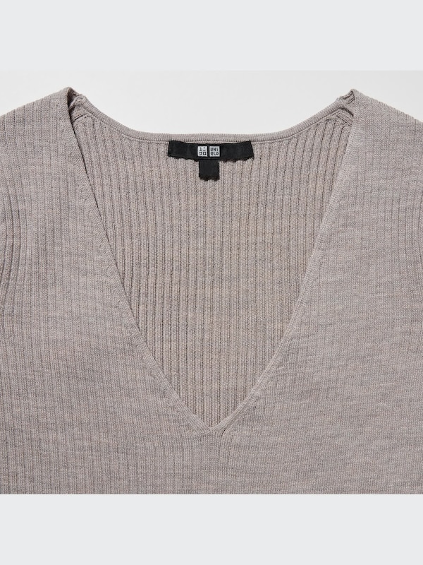 Merino Blend Fitted V-Neck Long-Sleeve Dress