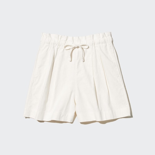 Linen Shorts, Black, White, Cotton, Plus Size