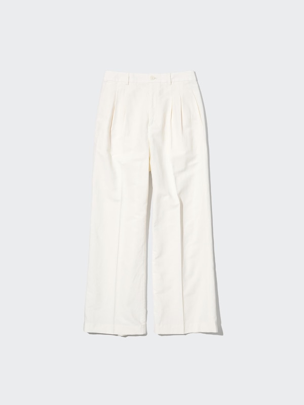 Linen Blend Tucked Wide Pants