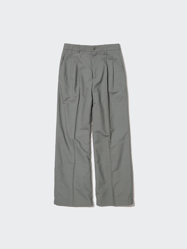 Linen Blend Tucked Wide Pants