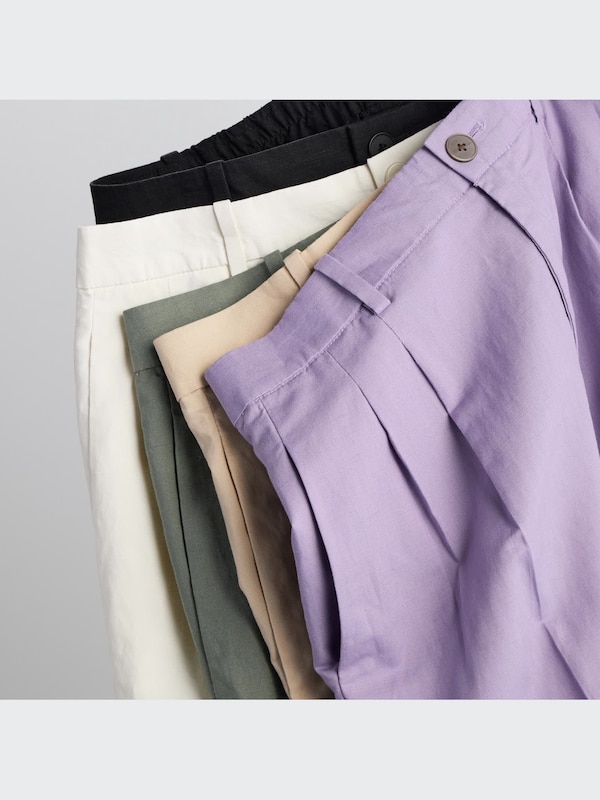 Linen Blend Tucked Wide Pants