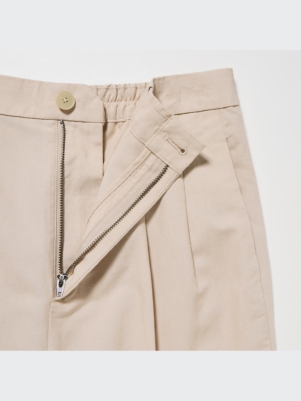 Linen Blend Tucked Wide Pants