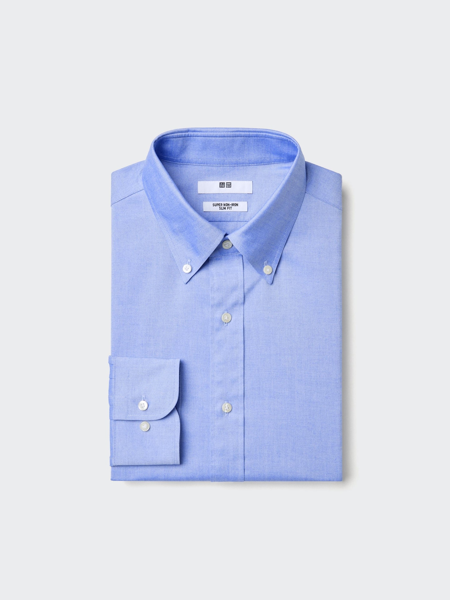 Мужская приталенная рубашка Uniqlo Super Non-Iron, воротник button-down, цвет: Синий — фото 1