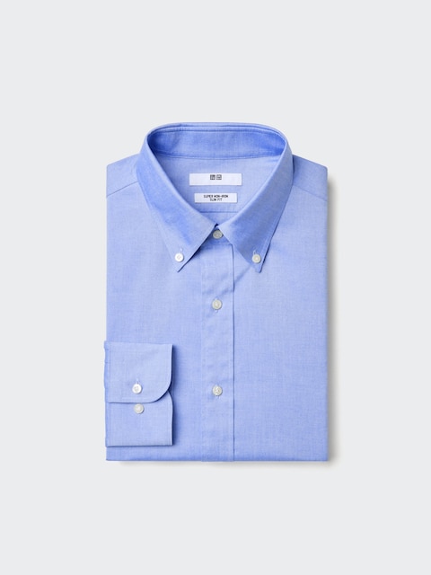 Uniqlo - Chemise Sans Repassage Coupe Slim (Col Boutonné) - Bleu - Xs