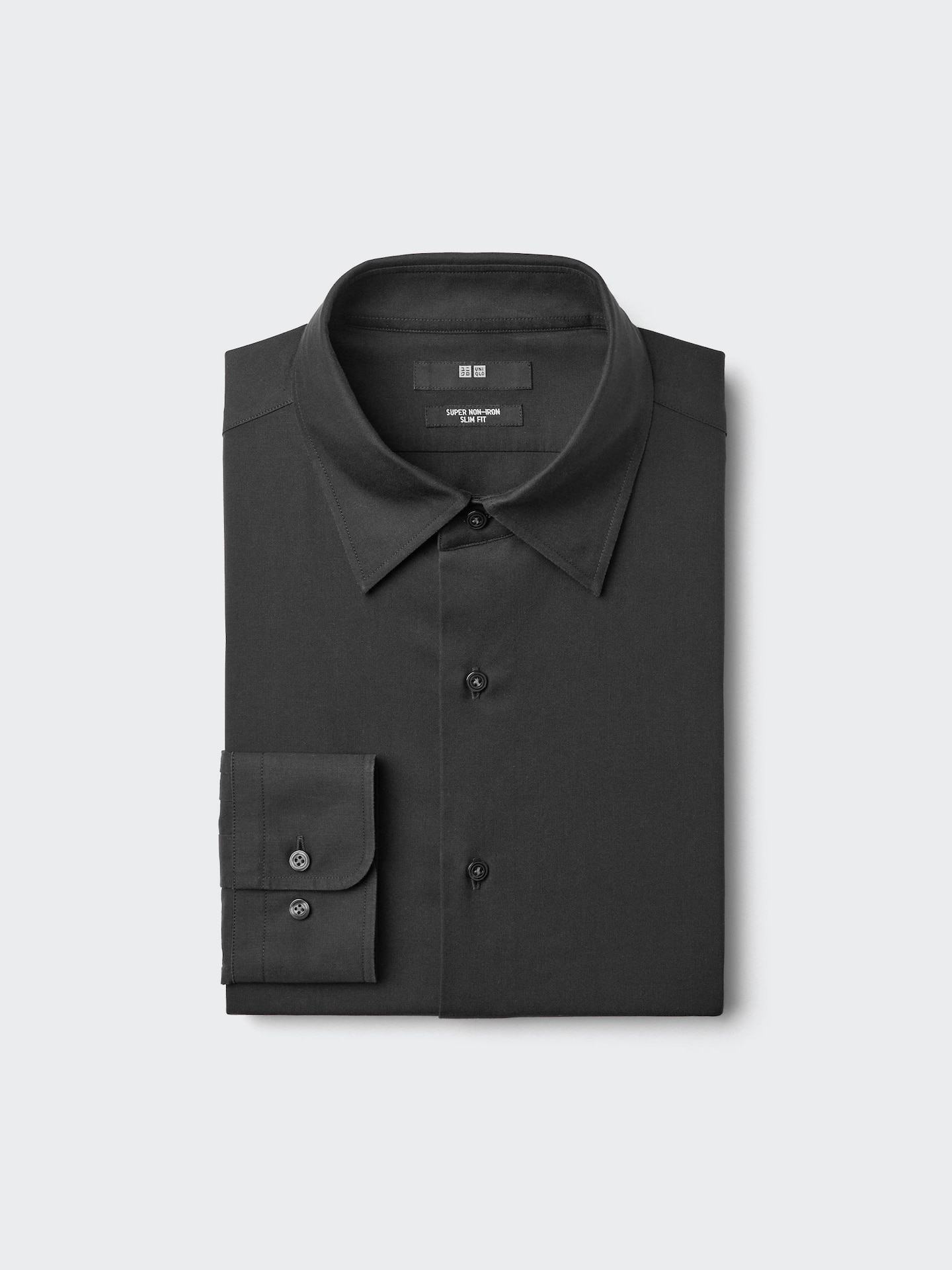 Мужская приталенная рубашка Uniqlo Super Non-Iron, обычный воротник, цвет: Чёрный — фото 1