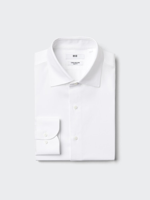 Uniqlo - Chemise Slim Sans Repassage (Col Élargi, Rayée) - Blanc - S