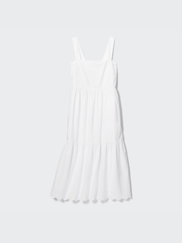 Cotton Embroidery Shirring Sleeveless Dress