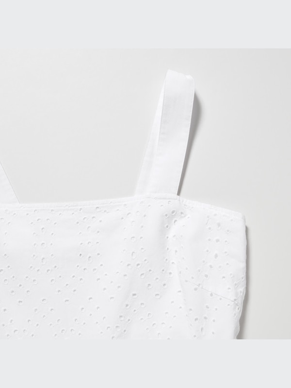 Cotton Embroidery Shirring Sleeveless Dress