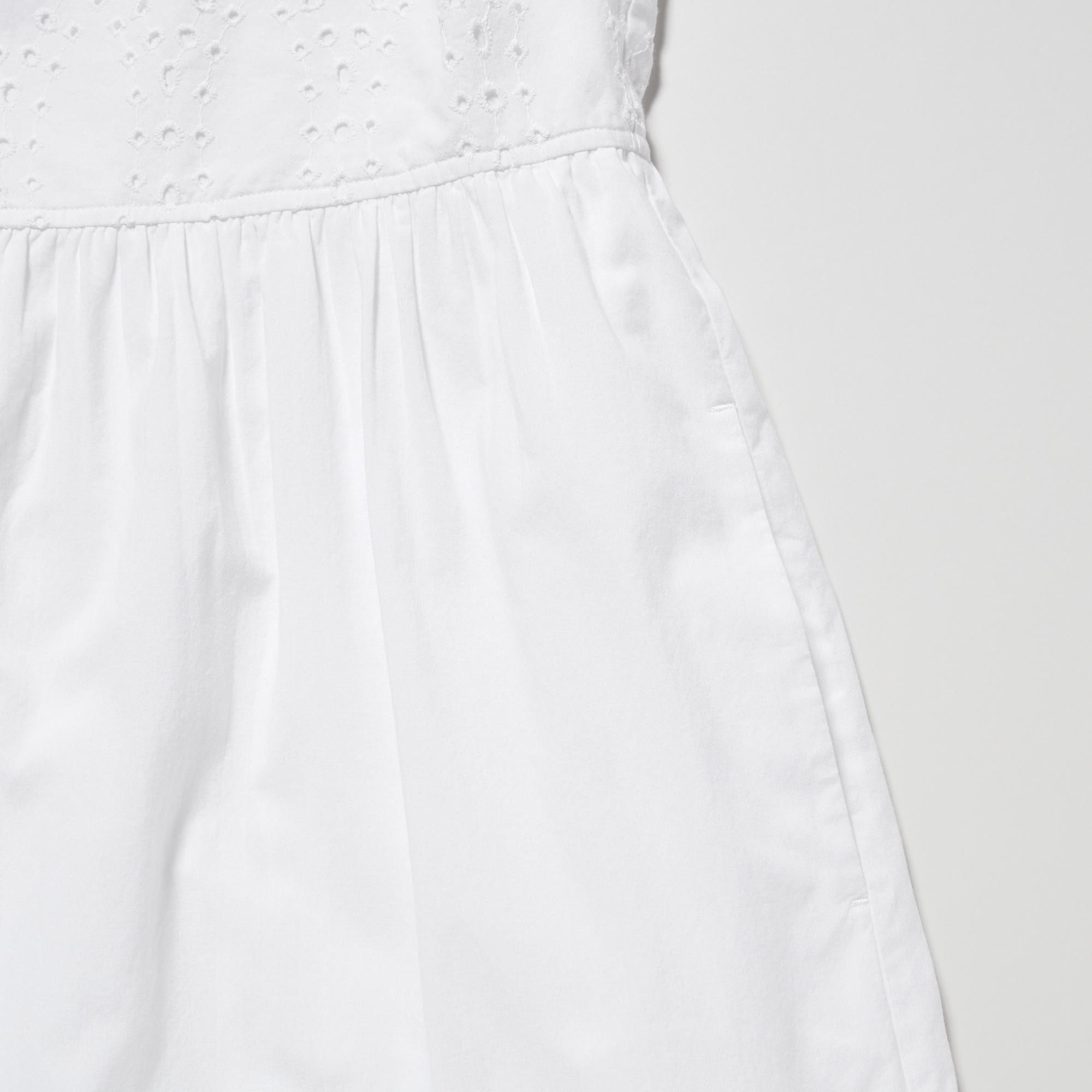 COTTON EMBROIDERY SHIRRING SLEEVELESS DRESS