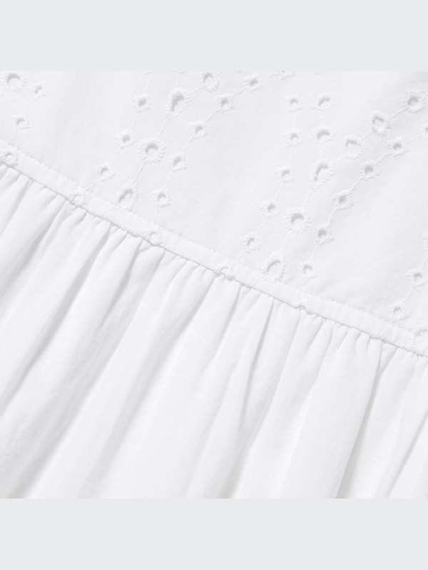 Cotton Embroidery Shirring Sleeveless Dress