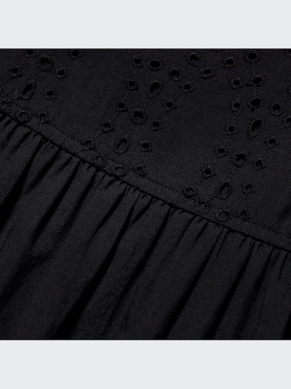 Cotton Embroidery Shirring Sleeveless Dress