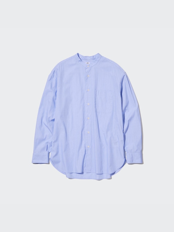 EXTRA FINE COTTON OVERSIZED STAND COLLAR LONG SLEEVE SHIRT