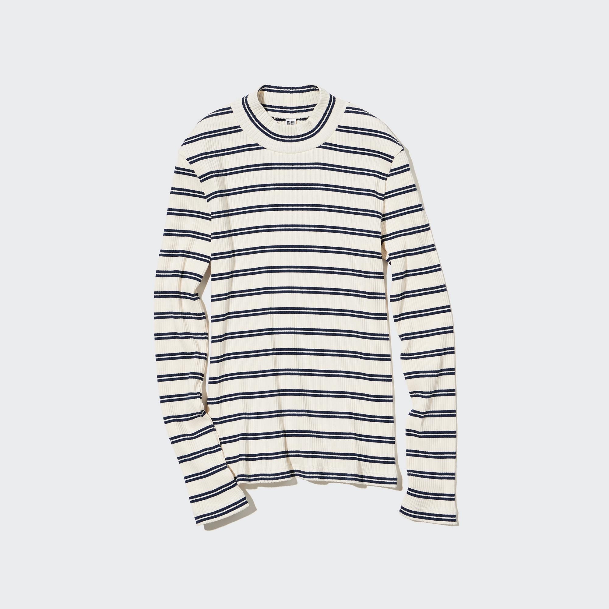 WOMEN'S RIBBED STRIPE HIGH NECK LONG SLEEVE T-SHIRT | UNIQLO AU