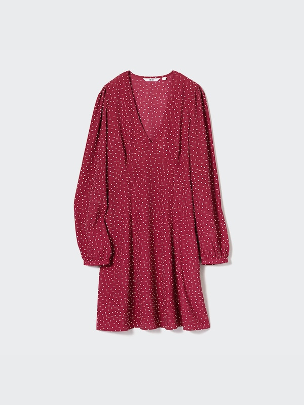 Printed V-Neck Long-Sleeve Mini Dress