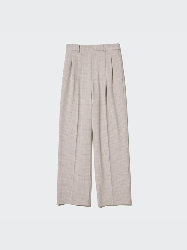 Pleated Wide Pants | Checked