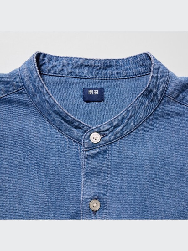 DENIM OVERSIZED STAND COLLAR LONG SLEEVE SHIRT